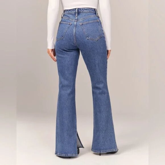 ABERCROMBIE & FITCH THE VINTAGE FLARE HIGH RISE Curve Love Split Hem Jeans - Picture 2 of 7